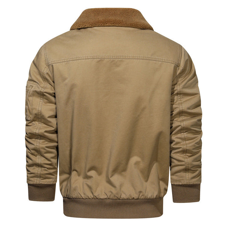 Męski pilot blouson w płótno użytkowy styl z sherpa kołnierz i rękaw kieszeń