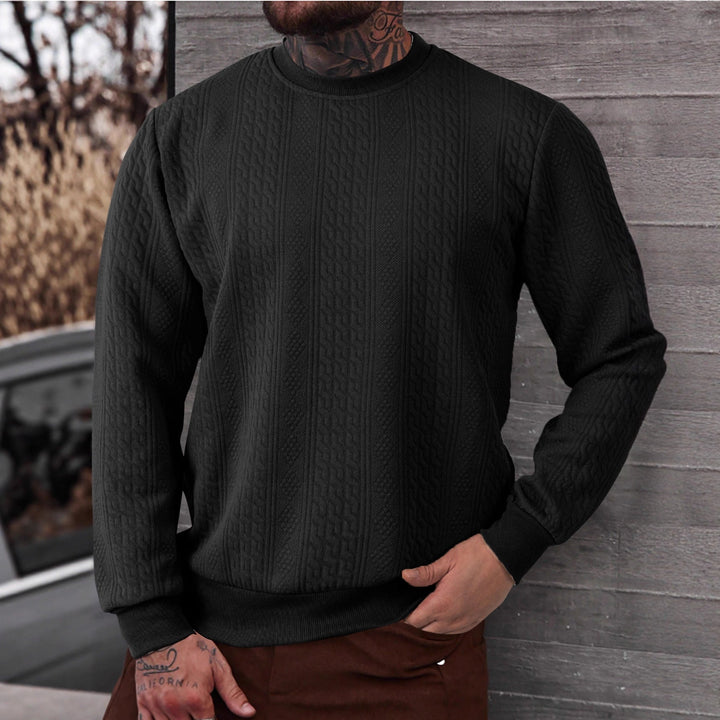 Męska textured okrągły dekolt bluza z delikatna waffle structure i prążkowane mankiety