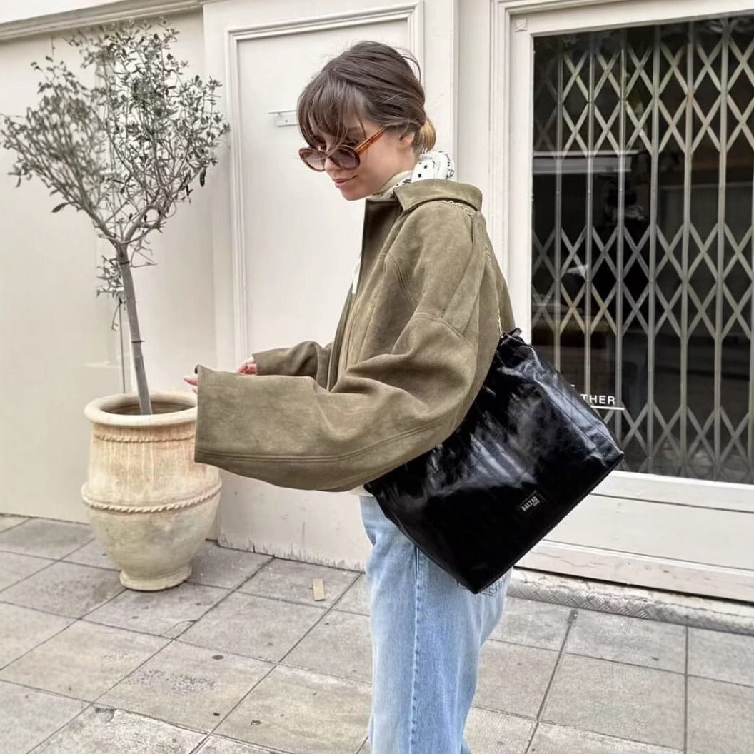 Damska oversize Suede Imitation krótka kurtka Lumaza