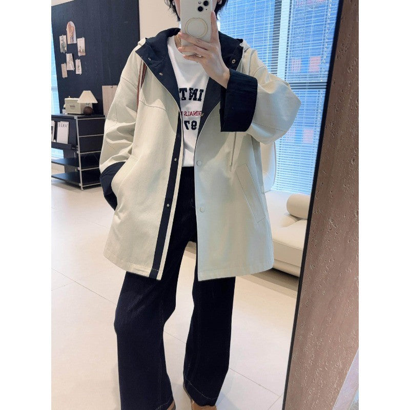 Unisex oversize utilitarian trencz z contrasted lining i hood Lumaza