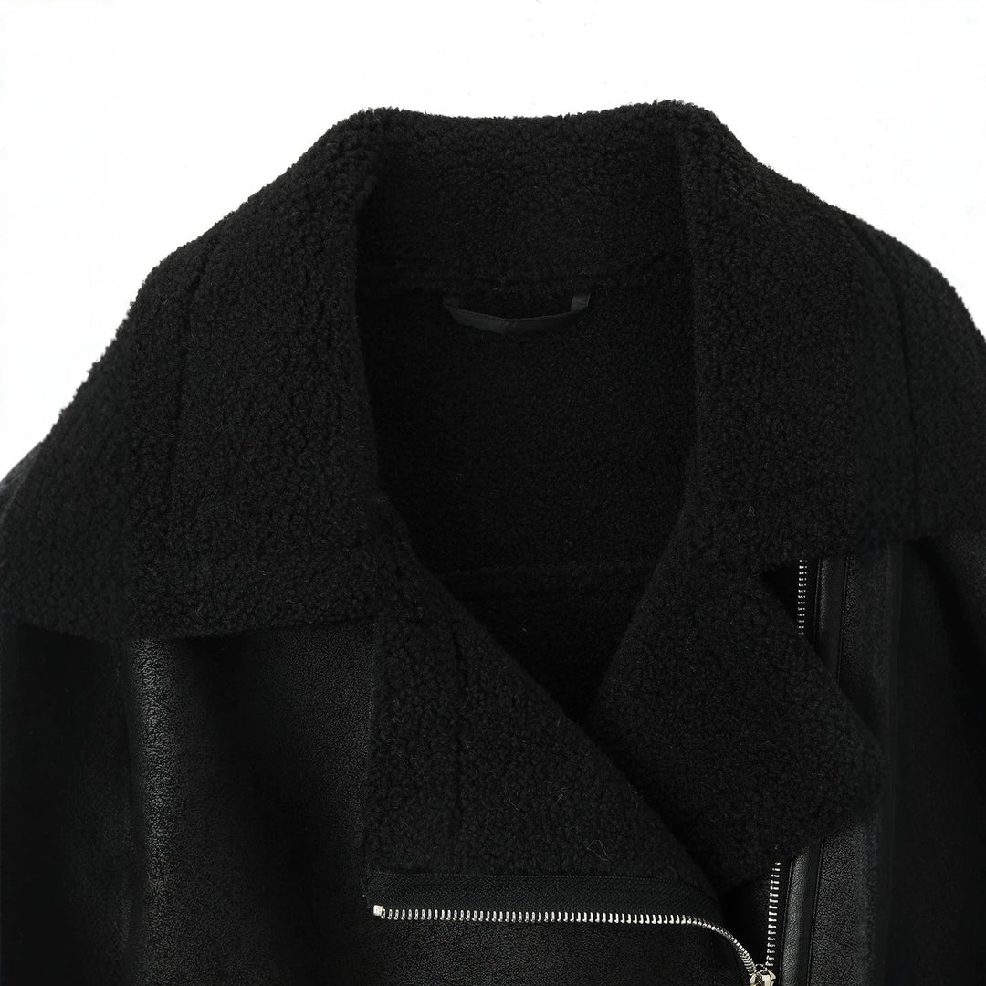 Damska krótka pilot kurtka in lambskin look z asymmetric zamkiem błyskawicznym Lumaza