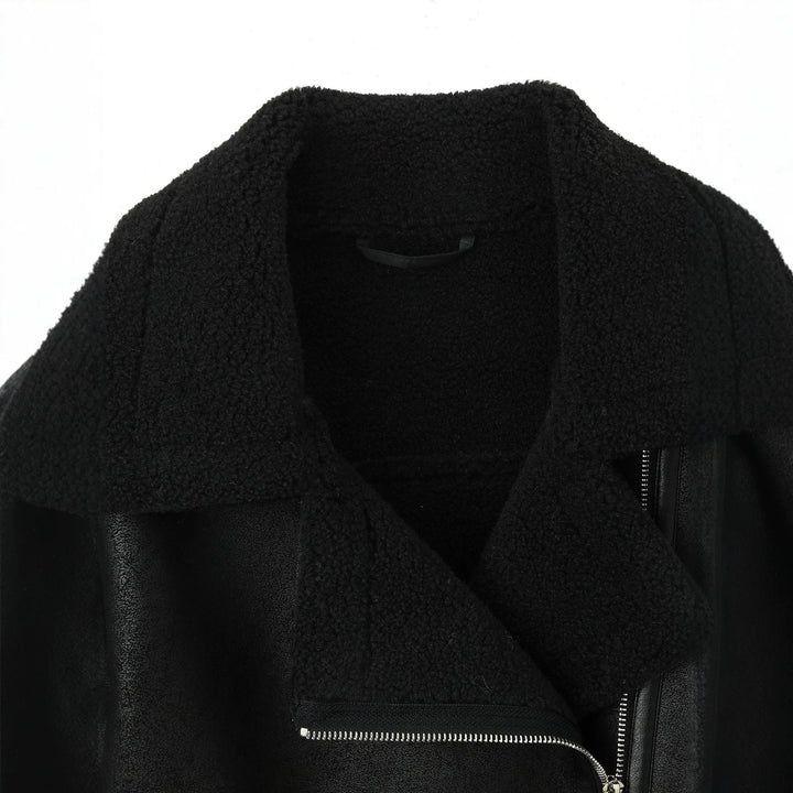 Damska krótka pilot kurtka in lambskin look z asymmetric zamkiem błyskawicznym Lumaza