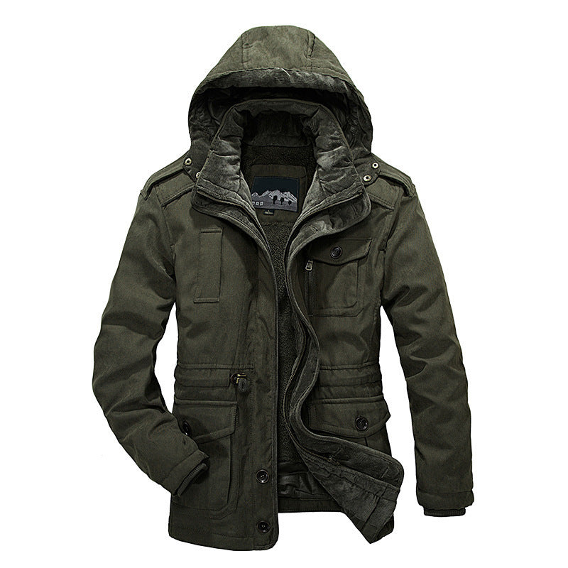Męski Ocieplany Płótno Field Parka z Sherpa Podszewka i Kaptur Kołnierz