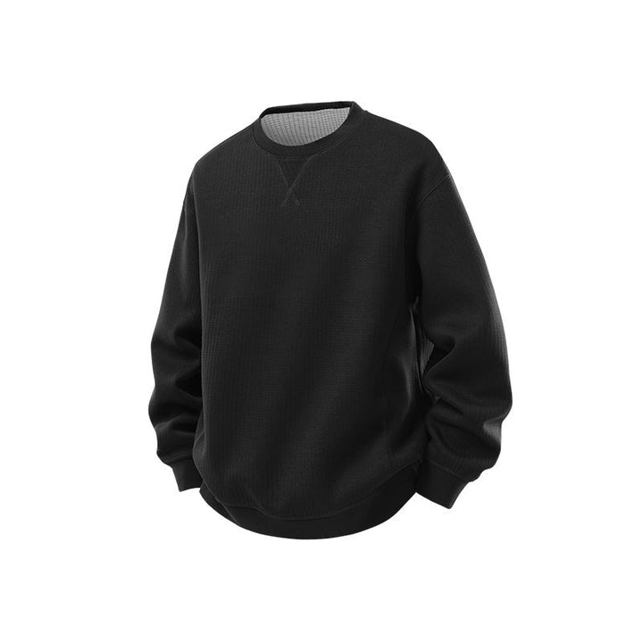 Męska Oversize Waffle Dzianina Bluza z Okrągły Dekolt, Extended Tył Dół i Prążkowane mankiety