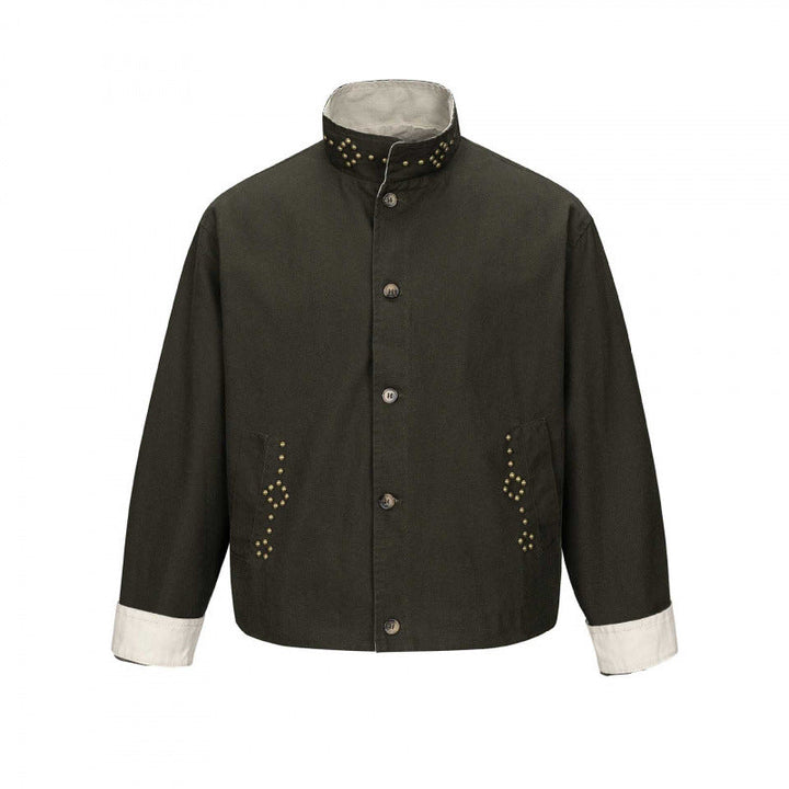 Męska krótka krój boxy canvas kurtka z studded detail i stójką