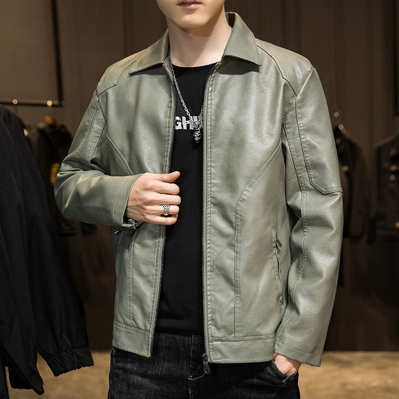 Męski Minimalistic Skóra Effect Zamek Blouson z Ergonomic Seam Lines i Koszula Kołnierz