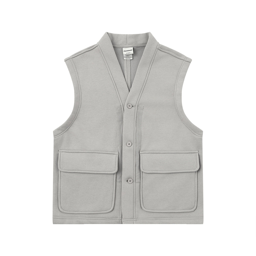 Unisex Utility Kamizelka z V-Neck, large kieszenie z klapkami i Listwa guzikowa