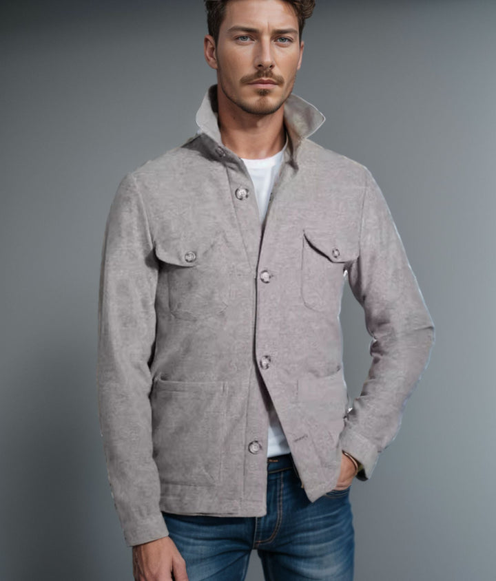 Męski Lekki Kurtka field wykonany z Cotton-Linen z Flap Kieszenie