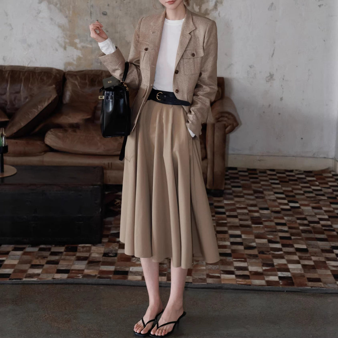 Damska elegancka Linen kurtka z Waist paskiem Drune