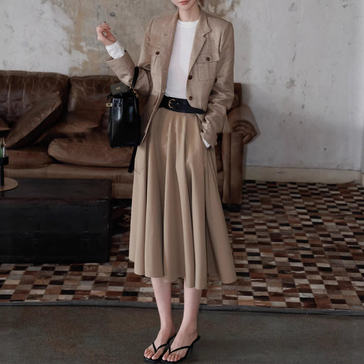 Damska elegancka Linen kurtka z Waist paskiem Drune