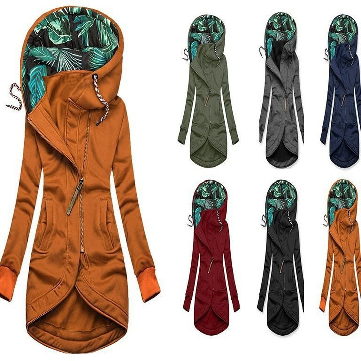 Damska z kapturem parka z asymmetric przodem zamkiem błyskawicznym i pikowana tropical lining hood Lumaza