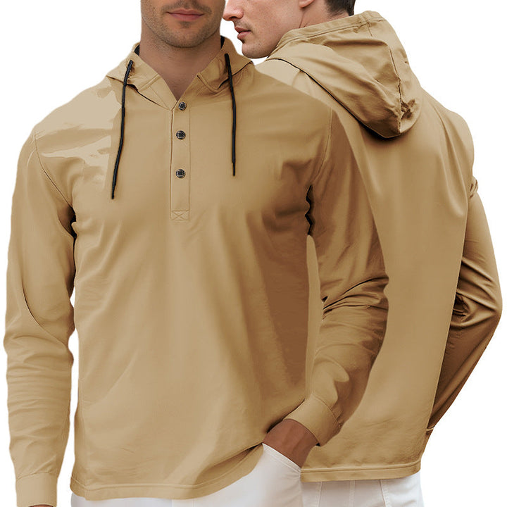 Męska Z kapturem Henley Długa Rękaw Koszula wykonana z Lekka stretch jersey z ściągacz