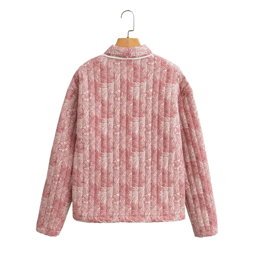 Damska Light pikowana kurtka in kimono styl z kwiatowa Block Print i kontrastowy Piping Lumaza