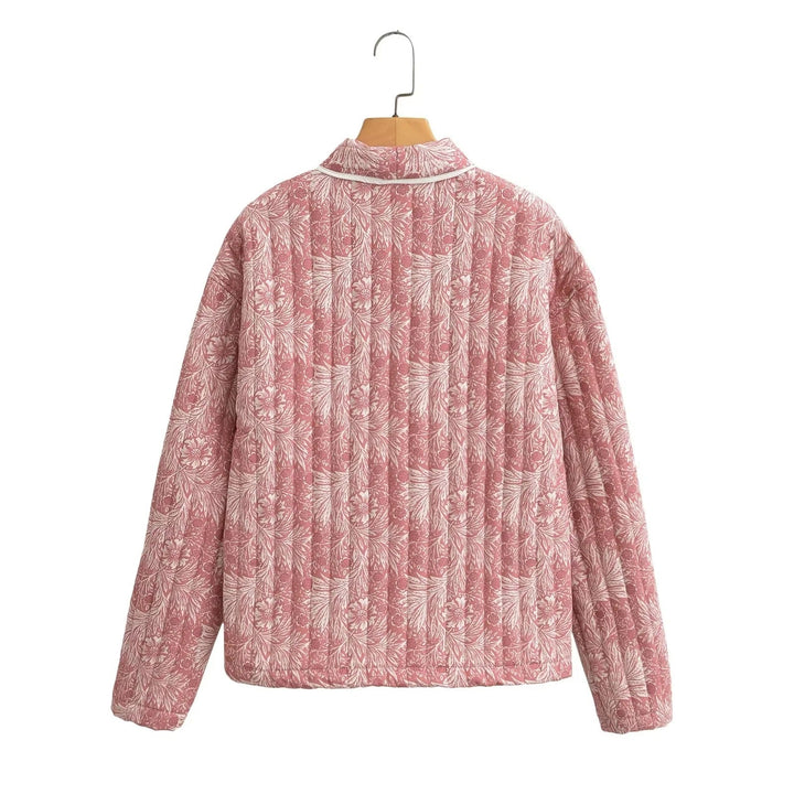 Damska Light pikowana kurtka in kimono styl z kwiatowa Block Print i kontrastowy Piping Lumaza