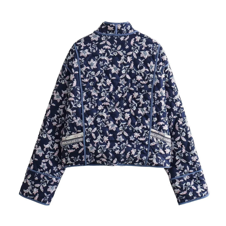 Damska pikowana kimono kurtka z kwiatowa all-over pattern i contrasting piping Lumaza