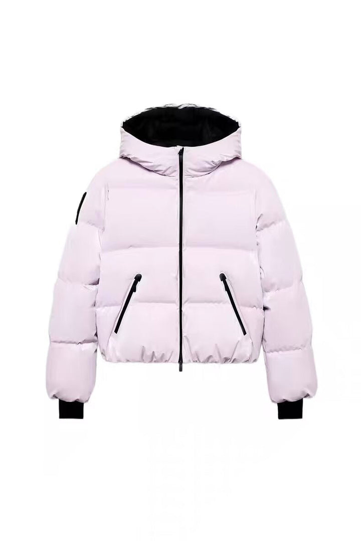 Damska krótka ocieplana bomber-Styl kurtka z kapturem z elastyczny dół i zippered Kieszenie