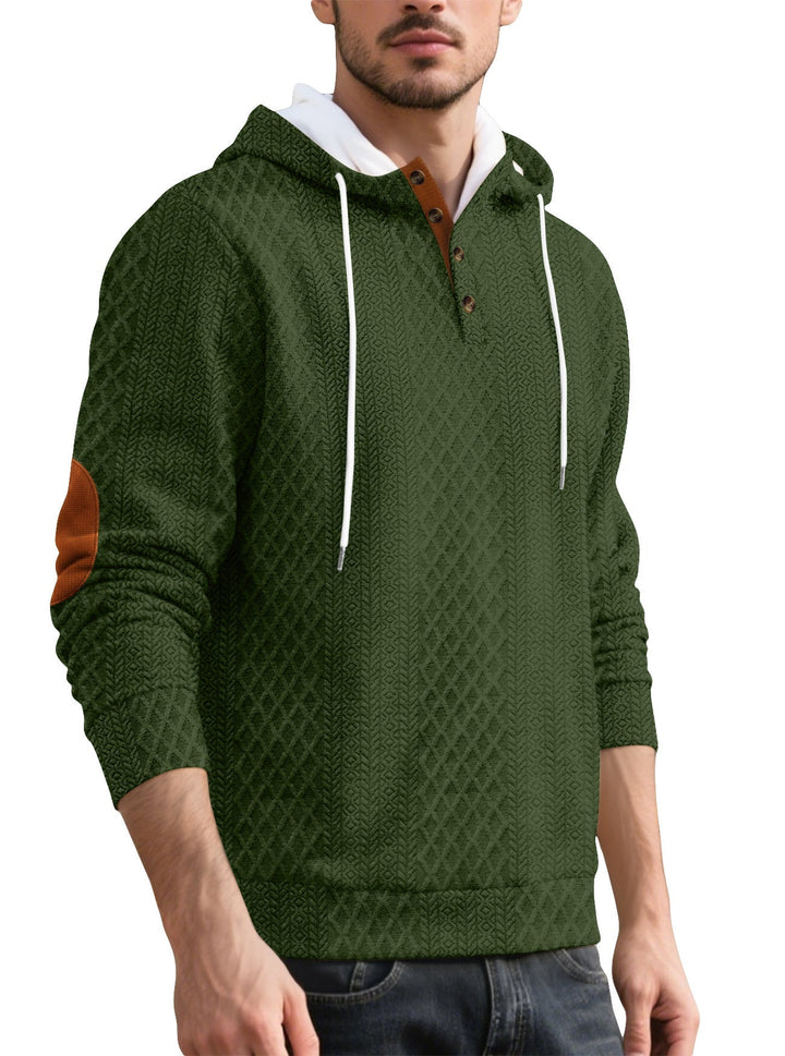 Męska nan diamond structure bluza z kapturem z krótka Listwa guzikowa, pikowana kaptur wewnętrzny edge, i zamsz elbow patch