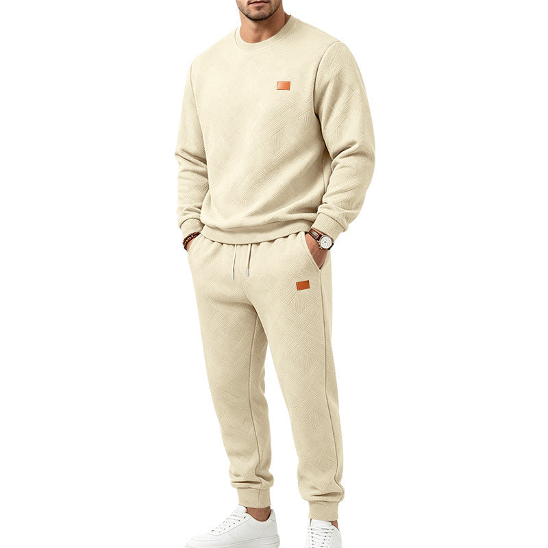 Męska Patterned Komfort Sweat Set z Okrągły Dekolt Bluza i Ściągacz Jogging Spodnie