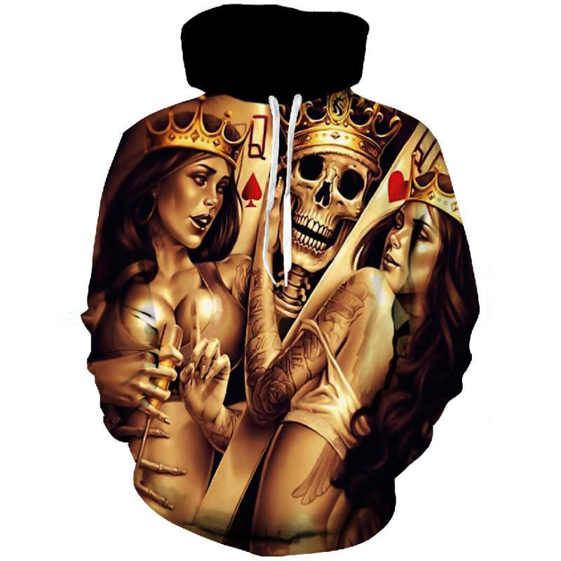 Męska bluza z kapturem z na całej powierzchni skull i playing card graficzny