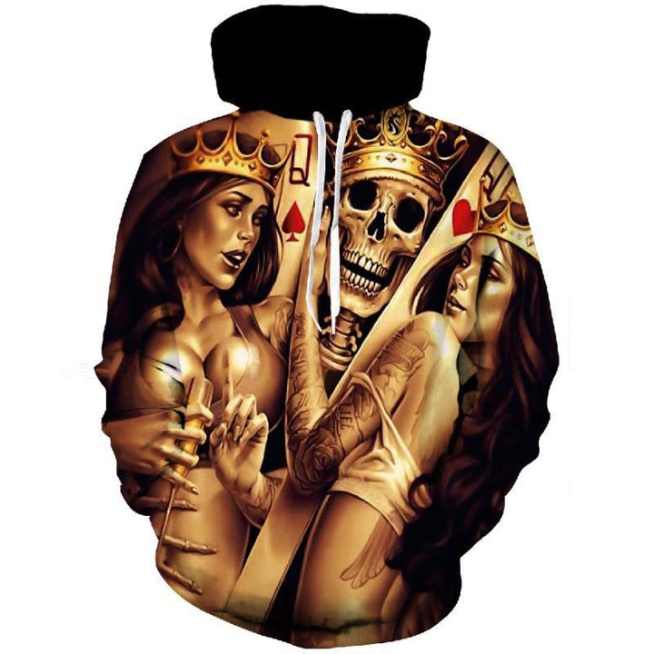 Męska bluza z kapturem z na całej powierzchni skull i playing card graficzny