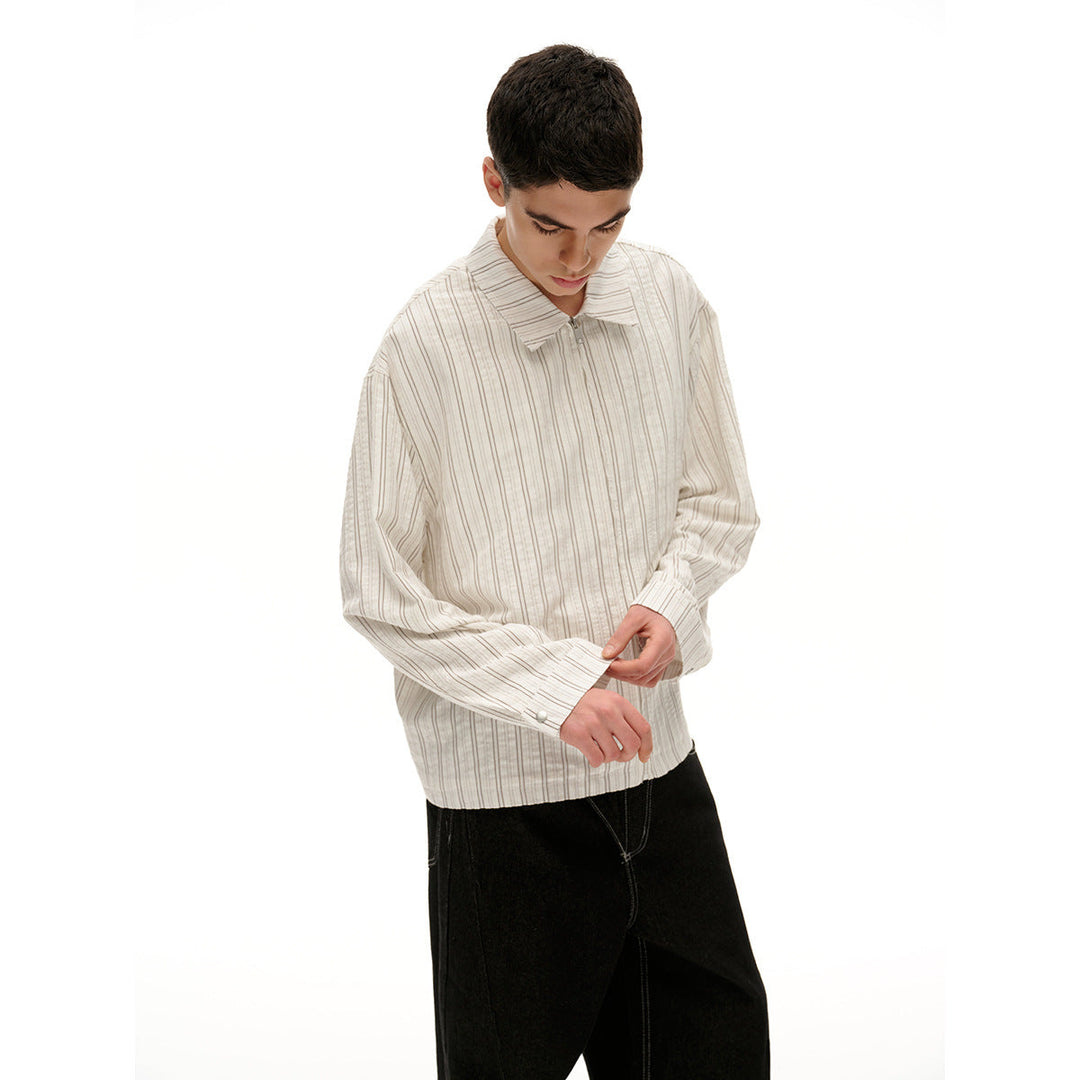 Unisex Lekka Striped Overshirt Kurtka z Kołnierz koszulowy i Ukryty Zamek