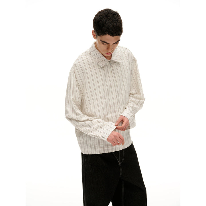 Unisex Lekka Striped Overshirt Kurtka z Kołnierz koszulowy i Ukryty Zamek