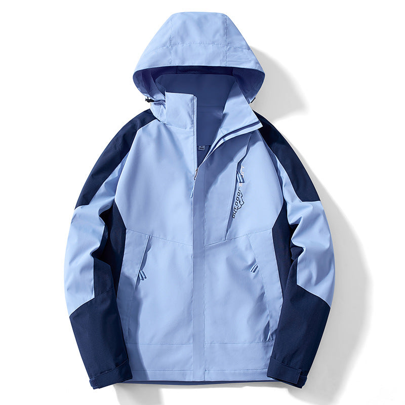 Męska Colorblock softshell Trekker kurtka z kapturem, ukrytym zamkiems i boczne kieszeniami