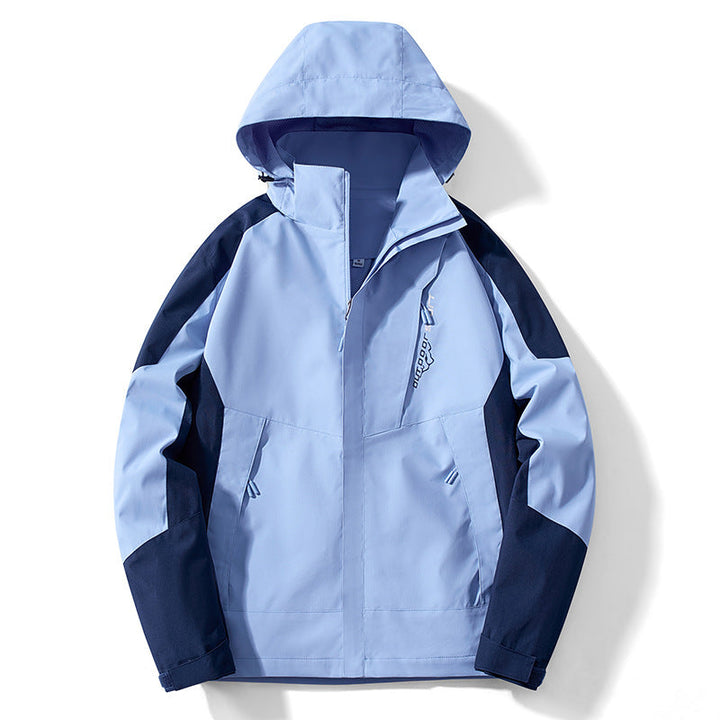 Męska Colorblock softshell Trekker kurtka z kapturem, ukrytym zamkiems i boczne kieszeniami