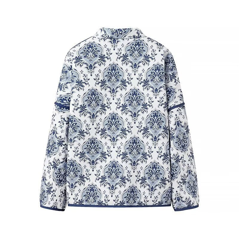 Damska pikowana kimono kurtka z OrnaMęskatal Jacquard Look i Contrasting Piping Lumaza