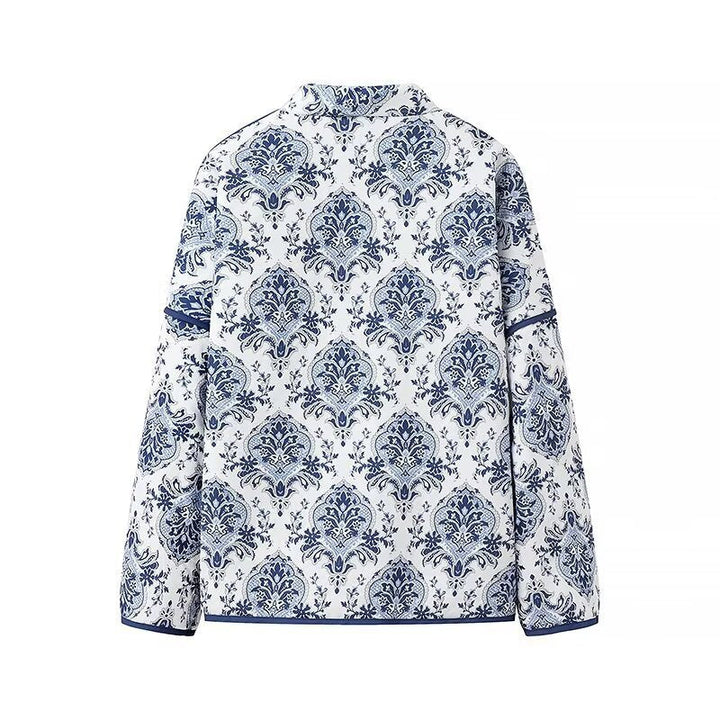 Damska pikowana kimono kurtka z OrnaMęskatal Jacquard Look i Contrasting Piping Lumaza