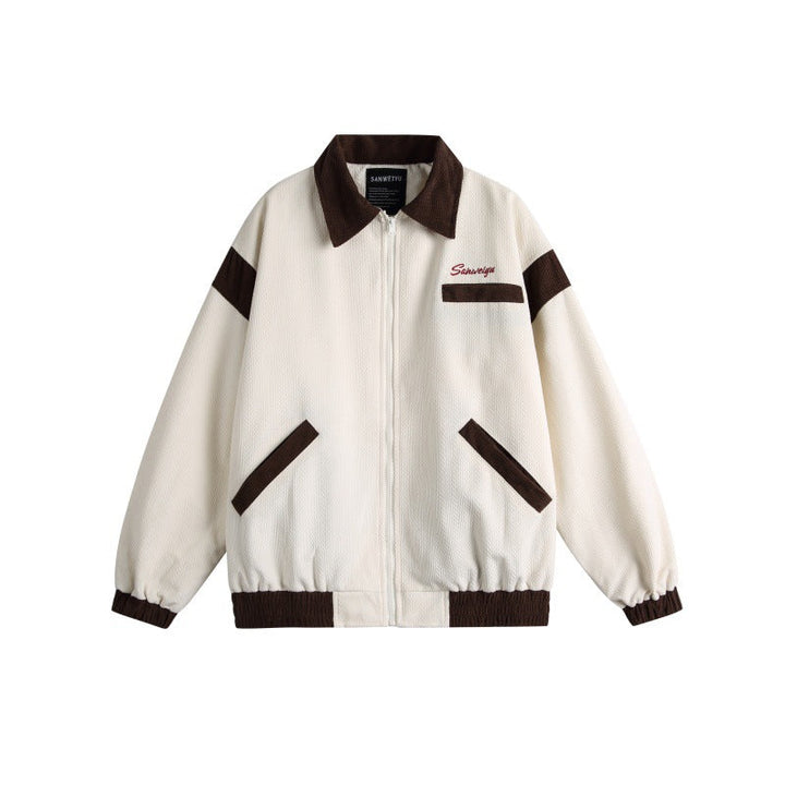 Unisex Harrington Bluzon Kurtka z Textured Tkanina i Kontrastowy Wykończenie
