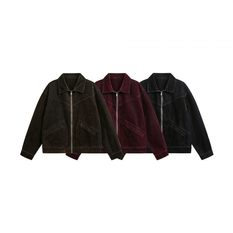 Męska boxy Cord Blouson kurtka z Metal zamkiem, koszula kołnierzem i Angled wsert kieszeniami