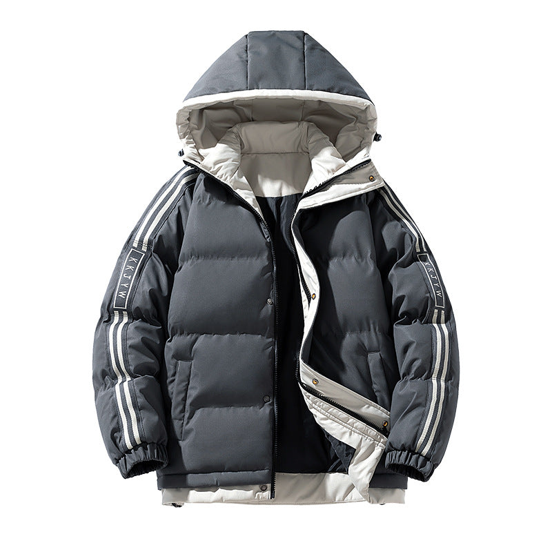 Męska sportowa pikowana kurtka z kapturem z two-way zamek, ściągacz, i reflective shoulder stripes