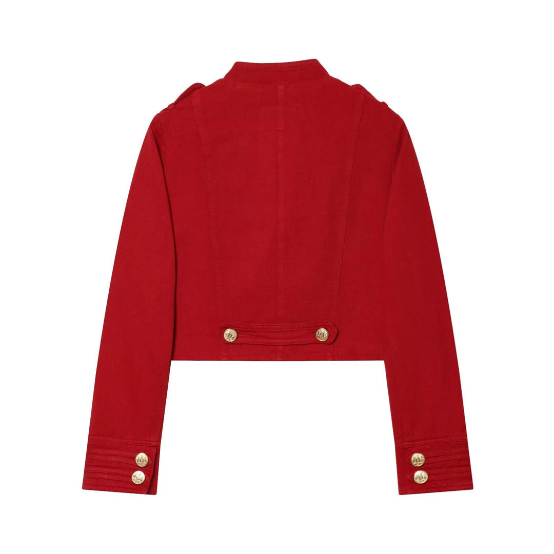 Damska krótka Military-Inspired kurtka z stójka kołnierzem i Decorative guzikami Lumaza