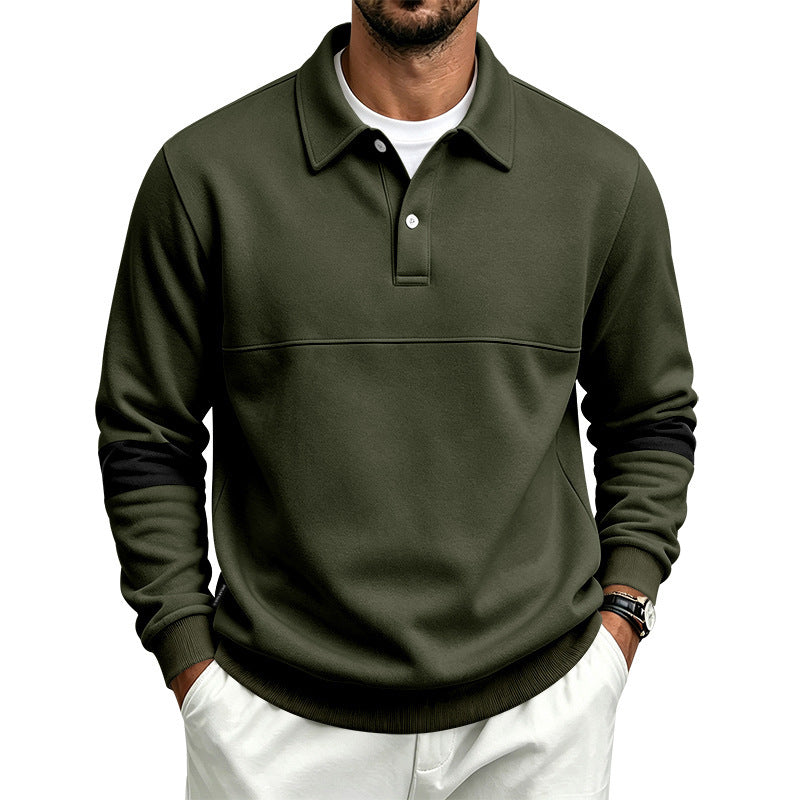Męska sporty-Casual polo bluza z half-Listwa guzikowa i rękaw kontrastowy