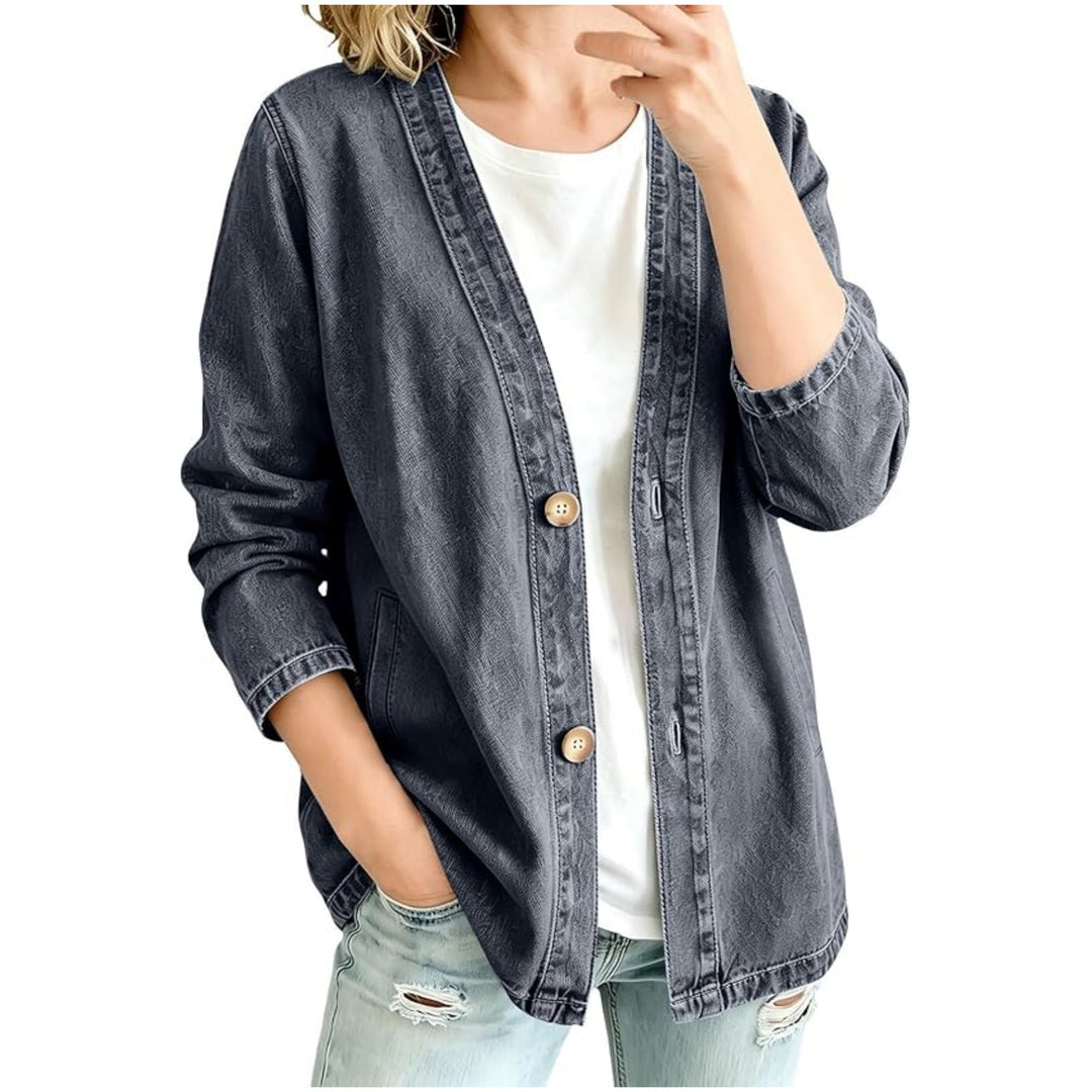 Damska codzienna oversize denimowa kurtka z guzikami listwą i kimono Cut Lumaza