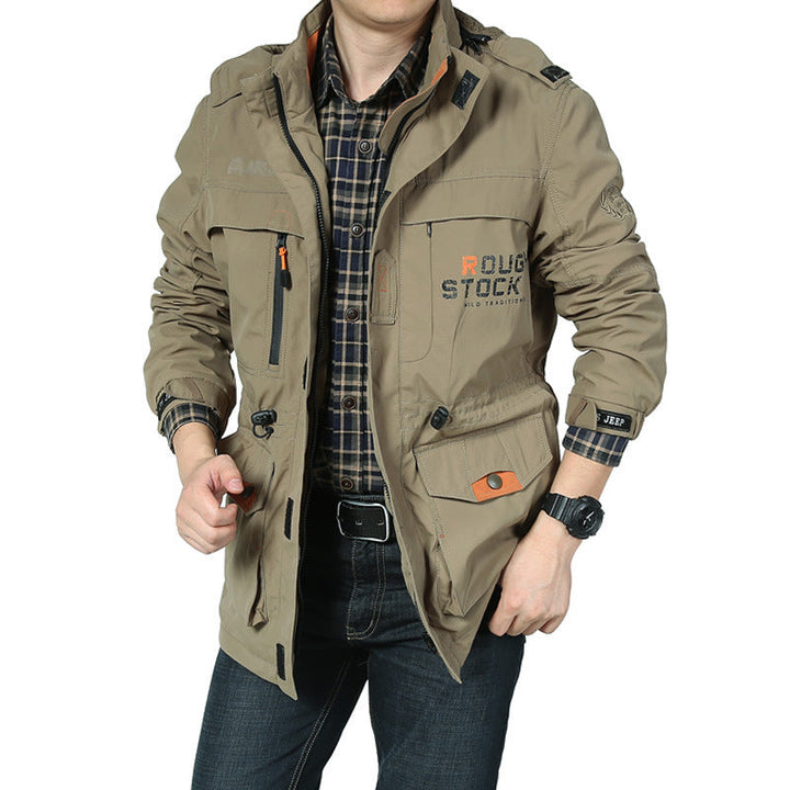 Męski Lekki Utility Field Parka z Kaptur, Multi-Pockets i Regulowany Drawstring Waist