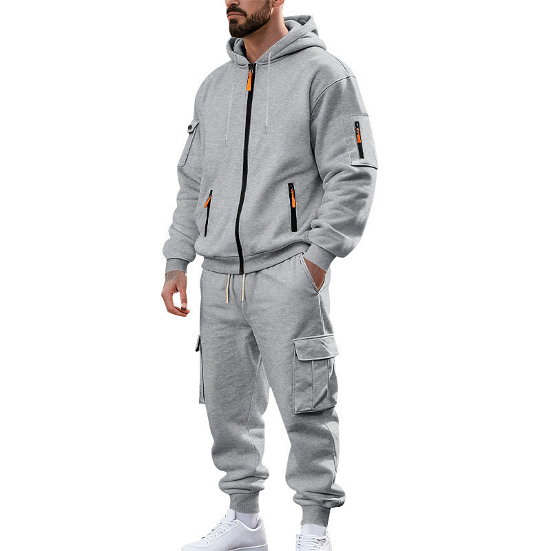 Męska nano miejski funkcjonalny cargo sweat set z bluza z kapturem, zippered Kieszenie, i tapered cargo jogger