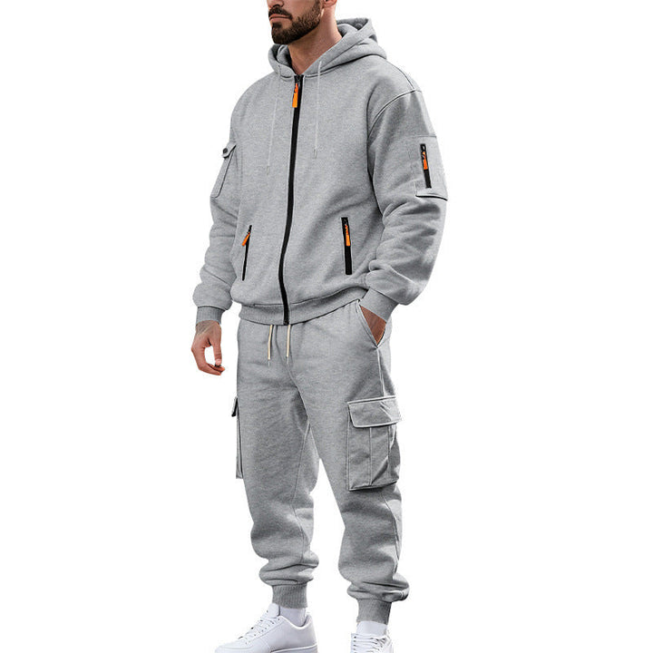 Męska nano miejski funkcjonalny cargo sweat set z bluza z kapturem, zippered Kieszenie, i tapered cargo jogger