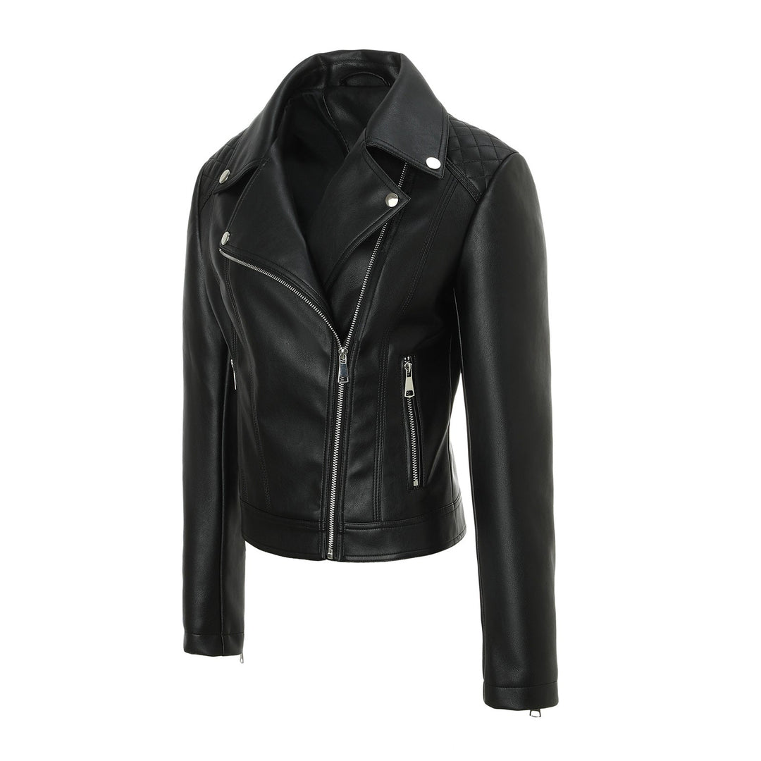 Damska taliowana Biker Leather kurtka z pikowana Shoulders Lumaza