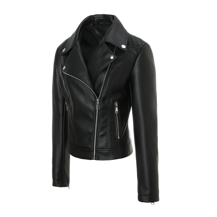 Damska taliowana Biker Leather kurtka z pikowana Shoulders Lumaza