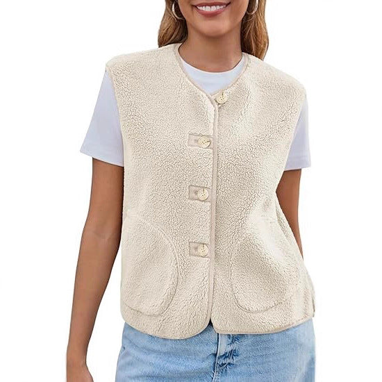 Damska teddy polarowa kamizelka z round neck i guzikami closure Lumaza