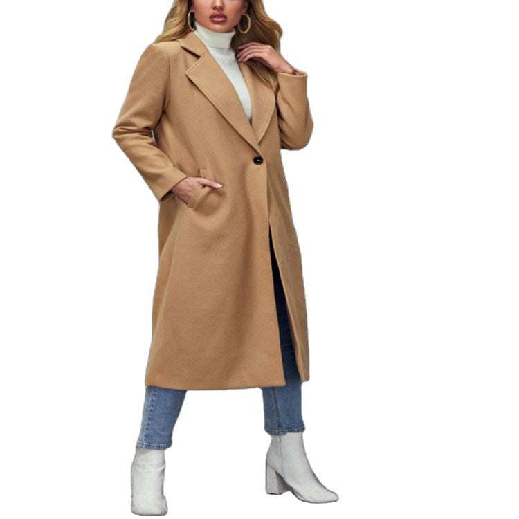 Damska Maxilength mieszanka wełny Classic płaszcz z Minimalist Waist i Hidden guzikami listwą Lumaza