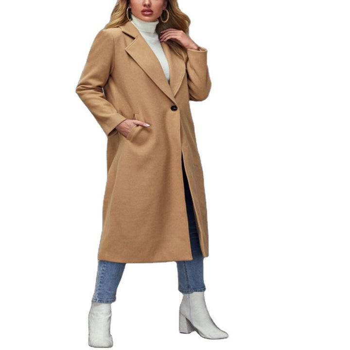 Damska Maxilength mieszanka wełny Classic płaszcz z Minimalist Waist i Hidden guzikami listwą Lumaza