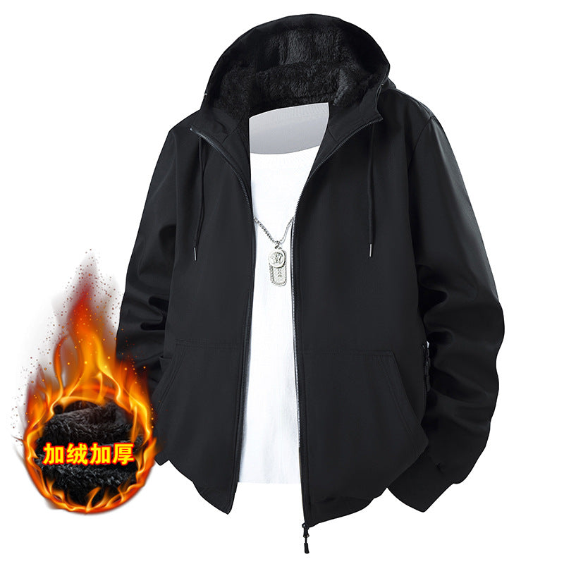 Herren Kapuzenjacke mit Teddyfutter, windabweisendem Außenstoff und geradem Schnitt