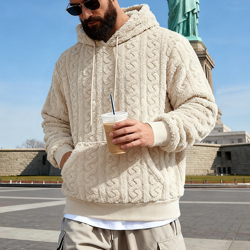 Męska Lined Sherpa Bluza z kapturem z Cable Dzianina Wzór i Kaptur