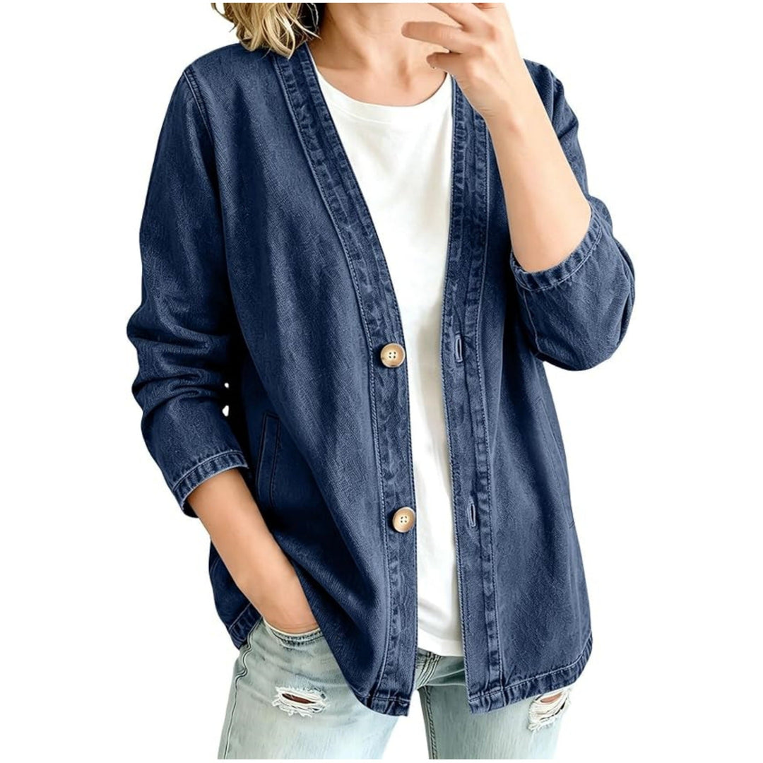 Damska codzienna oversize denimowa kurtka z guzikami listwą i kimono Cut Lumaza