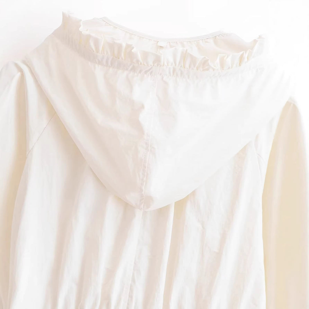 Damska lekka krótka Transitional kurtka z Ruffled kołnierzem, ściągaczem i Elastic Cuffs Lumaza