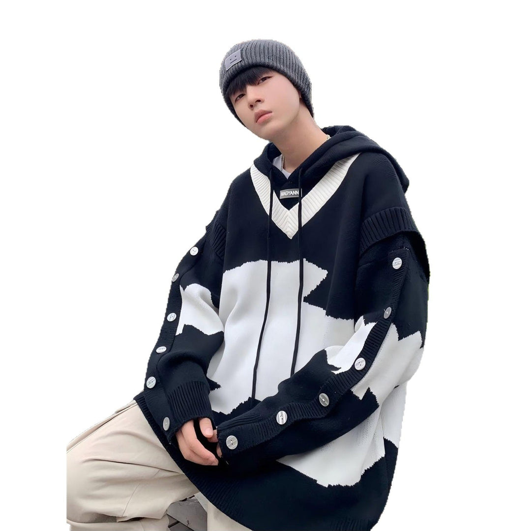 Męska Codzienny Oversize Sweter z Listwa guzikowa