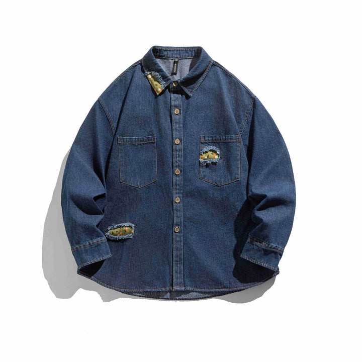 Męska oversize denim kurtka koszulowa z Used Effects i Moro Patches